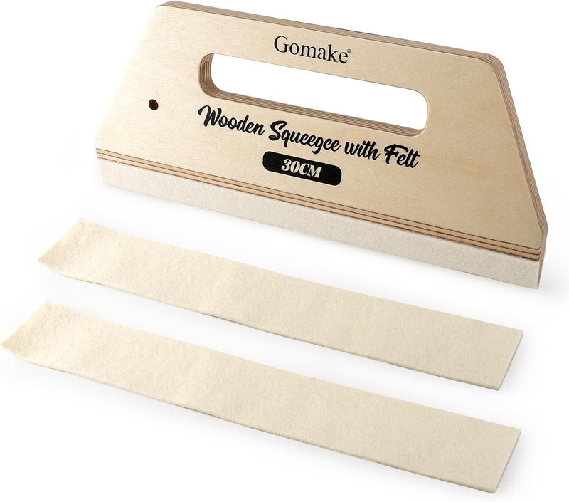 Gomake Wallpaper Smoothing Tool Large Wooden Squeegee with Felt for Large Film Application,Floor Graphics Installing,Doors and Windows Decal Applications - Image 1